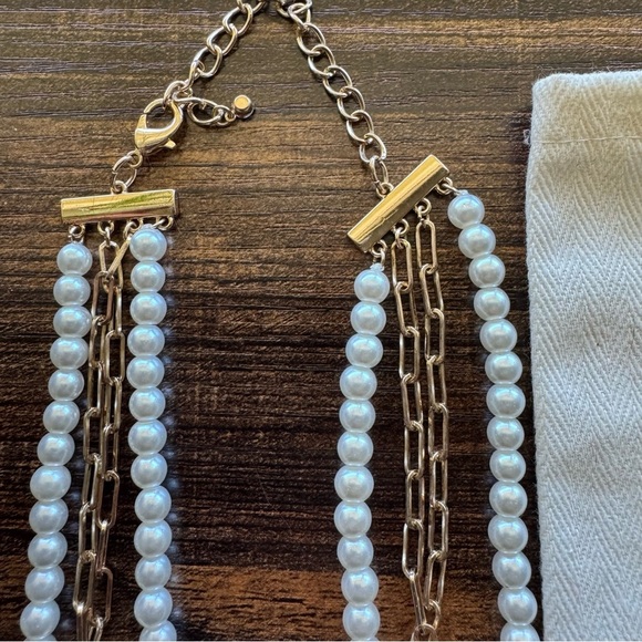 J. Crew Gold Plated Faux Pearl Multi-Strand  Chain Necklace - Picture 4 of 6
